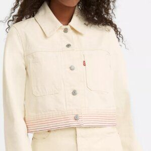 Levi’s White Denim Rainbow Cropped Trucker Jacket (XS)